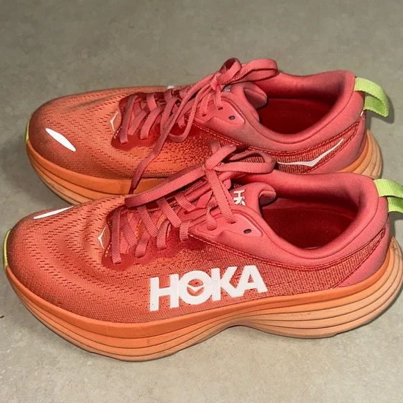 Hoka - Coral and Lime Athletic Shoes - Picture 5 of 7